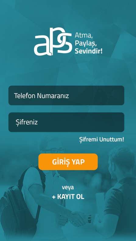 Atma Paylaş Sevindir! Mobil Uygulama Giriş Arayüzü