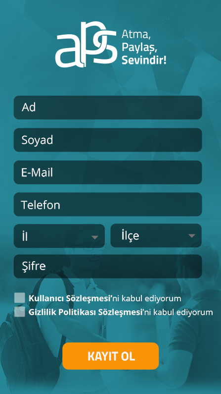 Atma Paylaş Sevindir! Mobil Uygulama Kayıt Arayüzü
